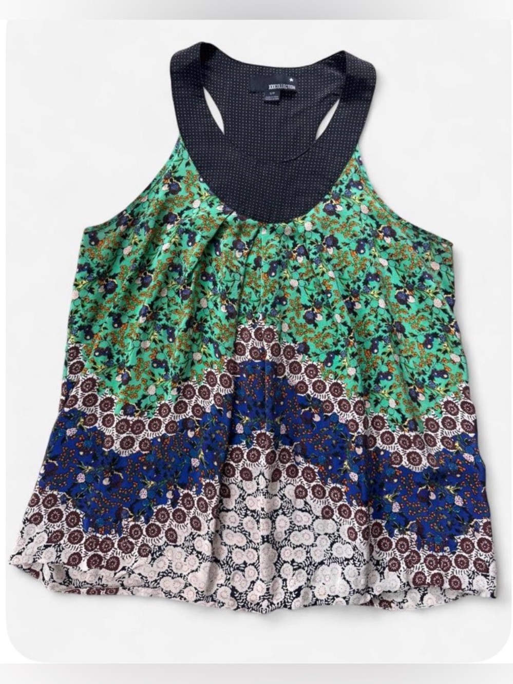 Y2K Silk XXI COLLECTION abstract floral pleated camisole tank top S flowy whimsy